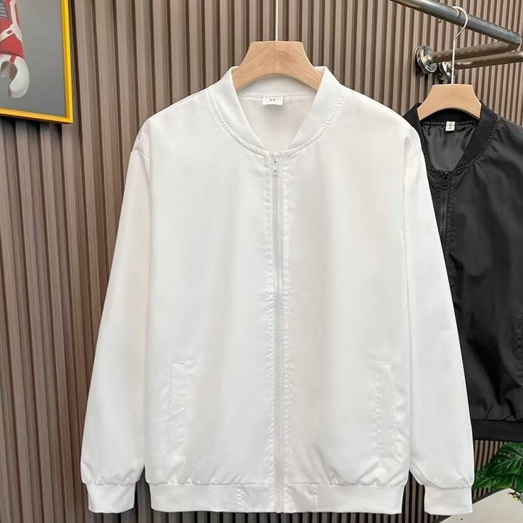 Men's Slim Fit Bomber Jacket - Streetwear Baseball Coat, Windproof Lightweight Zip-Up Jacket For Spring Fall, Black/White_voghion.com