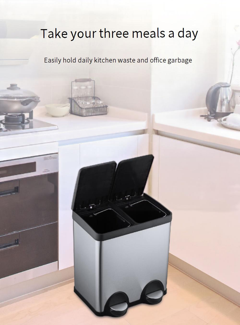 Tritt-Mülleimer aus Edelstahl – Robustes Fußpedal-Design, 40 l/60 l Fassungsvermögen, quadratischer Abfallbehälter für Küche/Büro (nicht importiert)_voghion.com