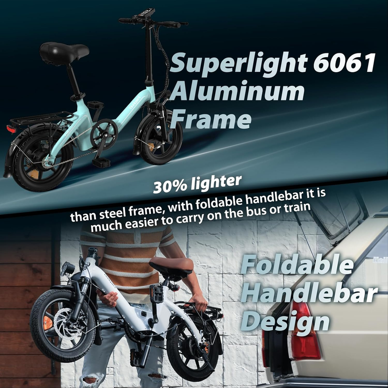 Bodywel T16 Pro 14″ Mini-Klapp-Elektrofahrrad, 250-W-Motor, 36-V-7,8-Ah-Akku, App-Unterstützung_voghion.com