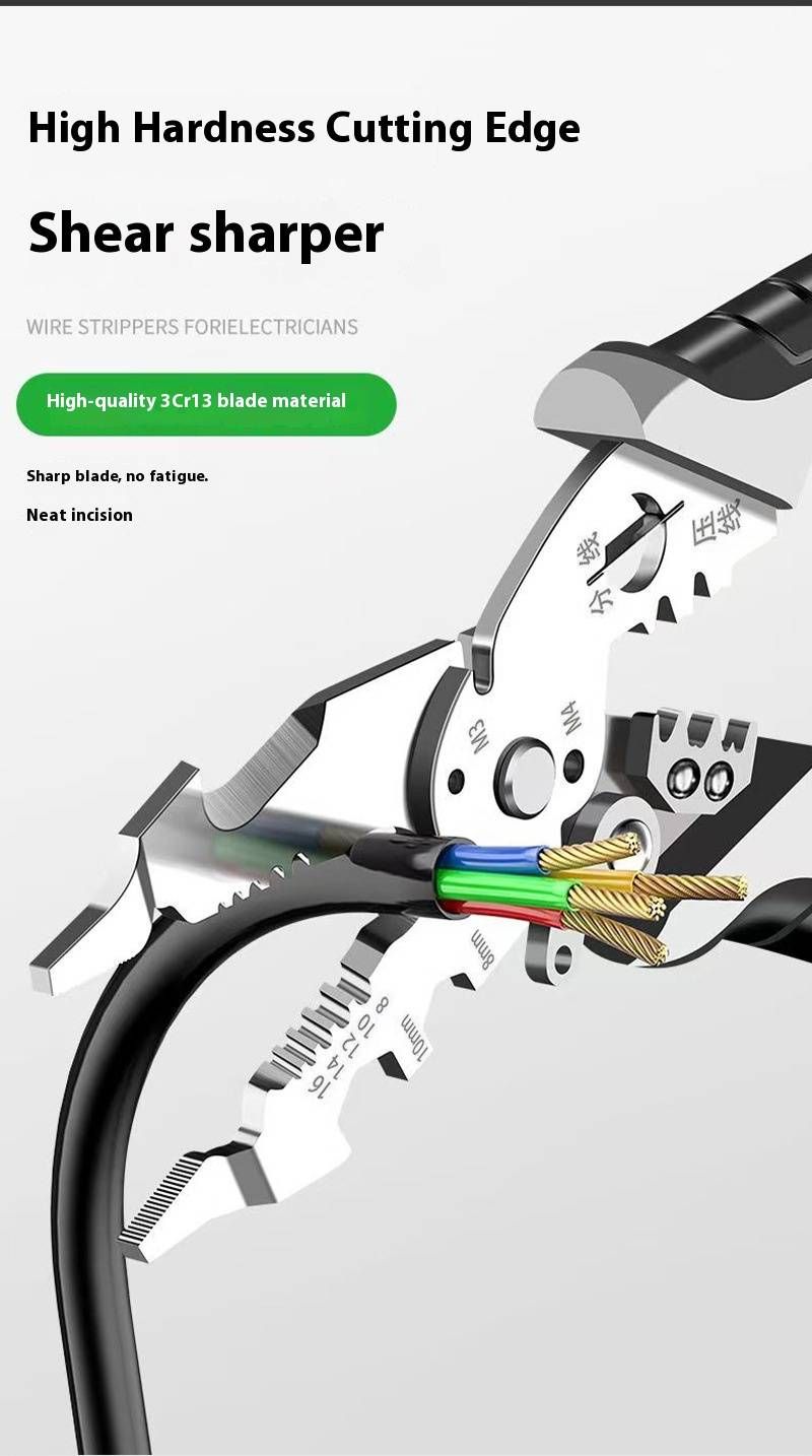 Professional Electrician Wire Stripper - Carbon Steel Blade, Multi-Function Cable Cutter, Durable & Ergonomic For Electrical Wiring & DIY Projects_voghion.com