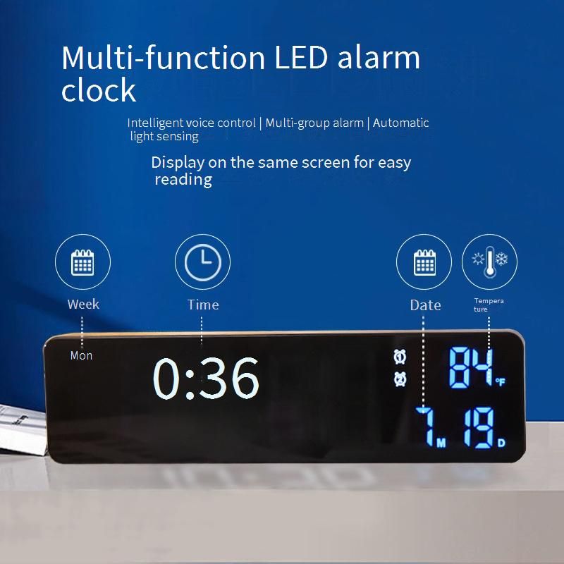 Rechargeable LED Alarm Clock With Temperature Display, Voice Control & Snooze Function, Multi-Purpose Digital Clock For Bedroom, Office, Travel_voghion.com