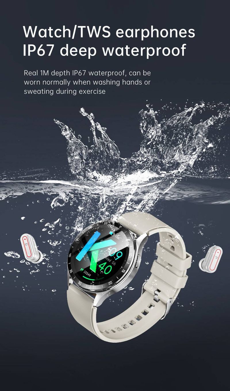 Smart Watch With TWS Bluetooth Earphones - 1.39" HD Display, Bluetooth Calling, Waterproof, Ultra-Thin Design, Compatible With IOS & Android_voghion.com