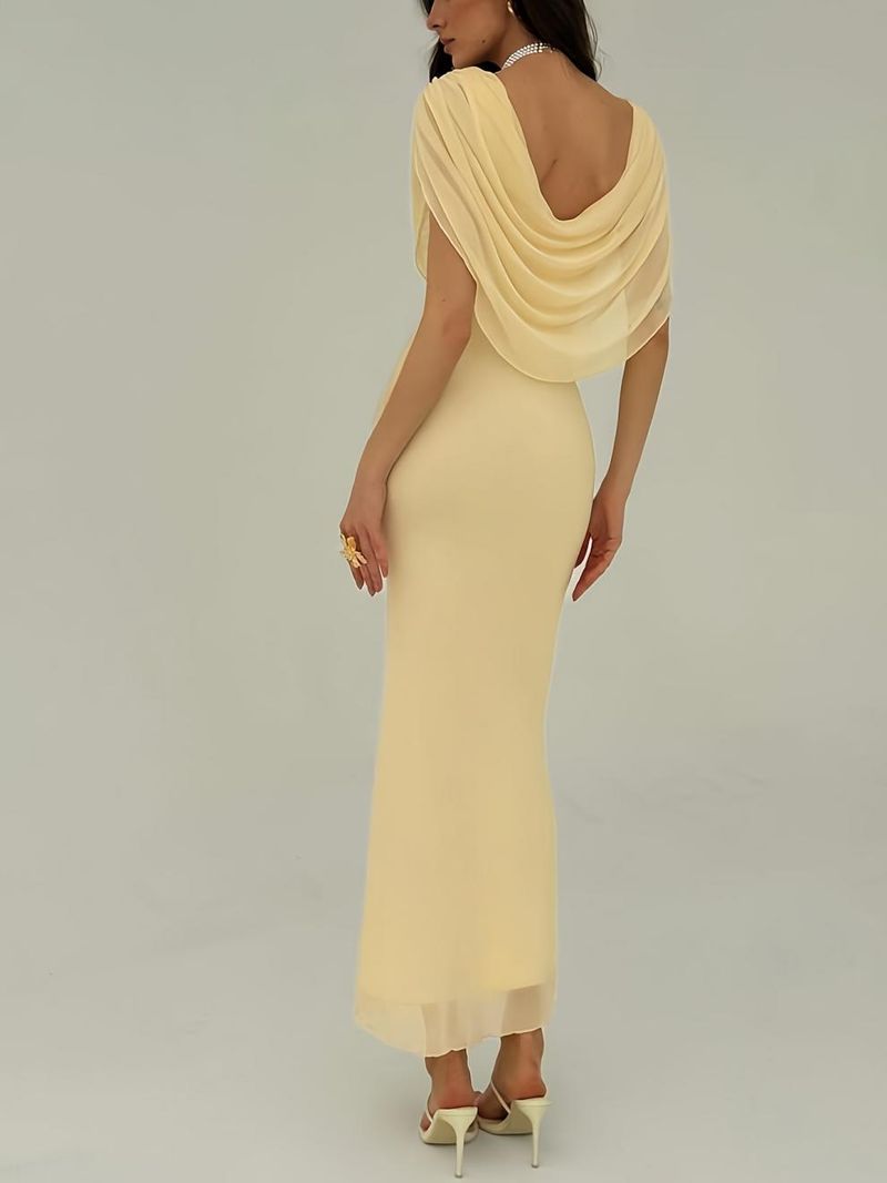 Elegante abito lungo aderente con scollo a cappuccio, vestibilità slim in maglia per appuntamenti serali e cocktail party (S-XL, poliestere elasticizzato, silhouette senza cuciture)_voghion.com