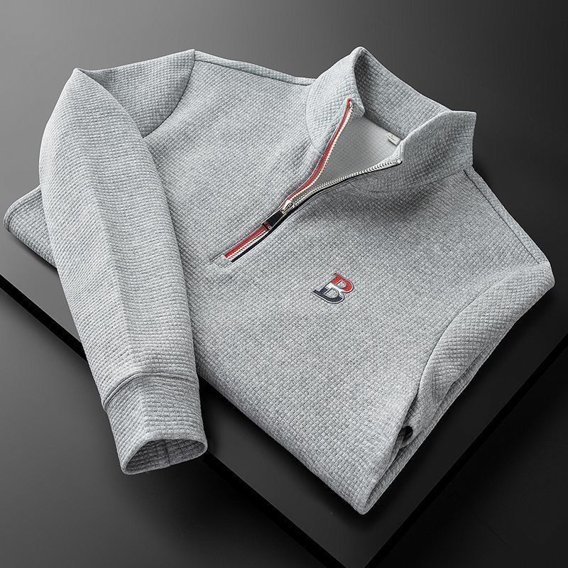 Felpa casual da uomo a maniche lunghe con cerniera e collo alto - Pullover leggero in poliestere per tutti i giorni (nero, grigio, bianco)_voghion.com