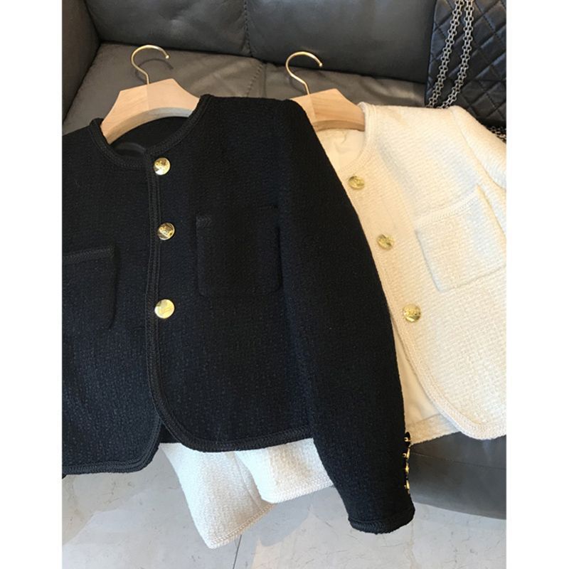 Giacca nera classica in stile 2025, nuovo top corto in tweed da donna, inizio primavera_voghion.com