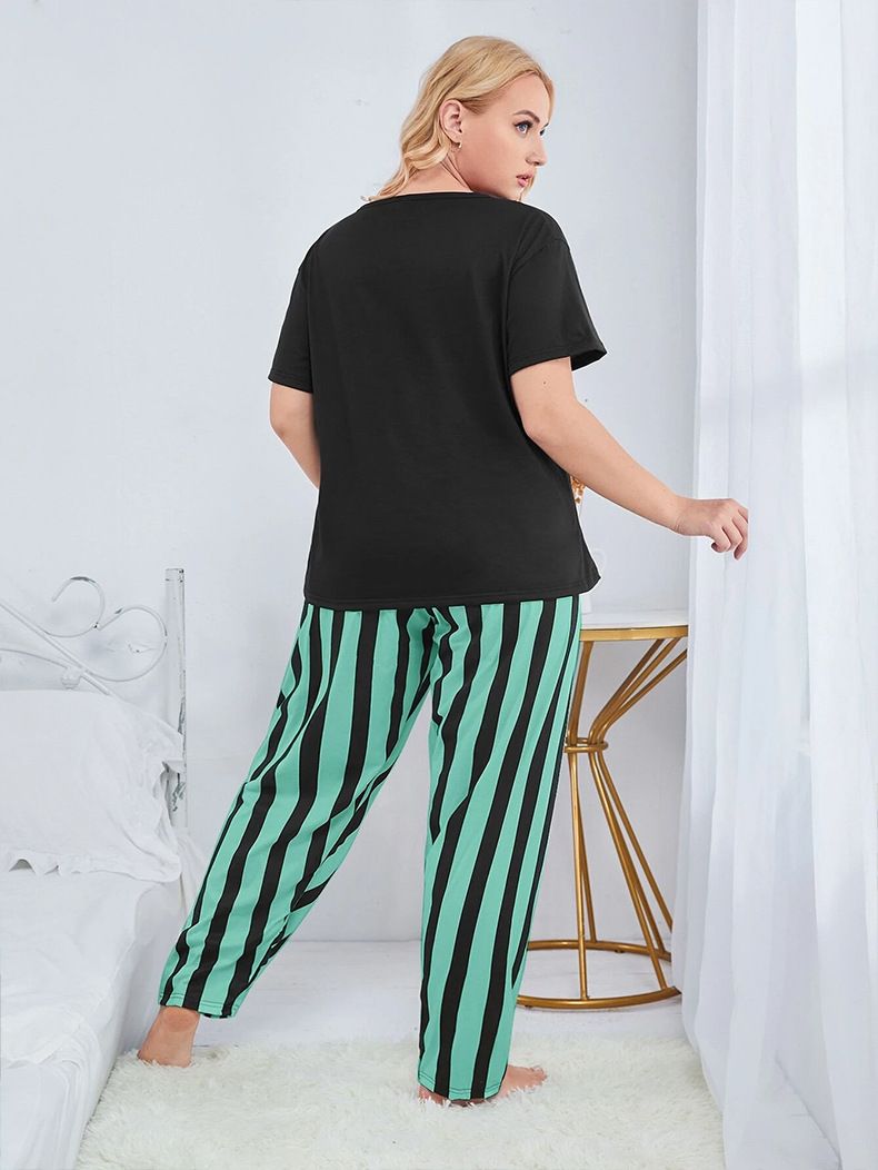 Ruské pyžamo 2024 Nové dámské pyžamo Plus Fat Size Watermark Top Pruhované kalhoty Bytové vybavení_voghion.com