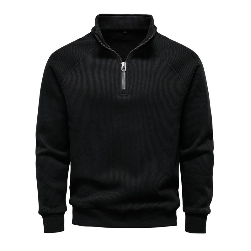Sudadera polar con media cremallera para hombre: cuello alto, corte holgado, cálida y cómoda para otoño e invierno._voghion.com