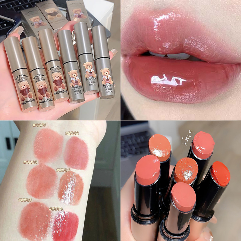 Lip Bear Solid Gloss Moisturizing Clear Natural Jelly Lip Balm Peach Orange Lip Tint Makeup Cute Lipstick stick_voghion.com
