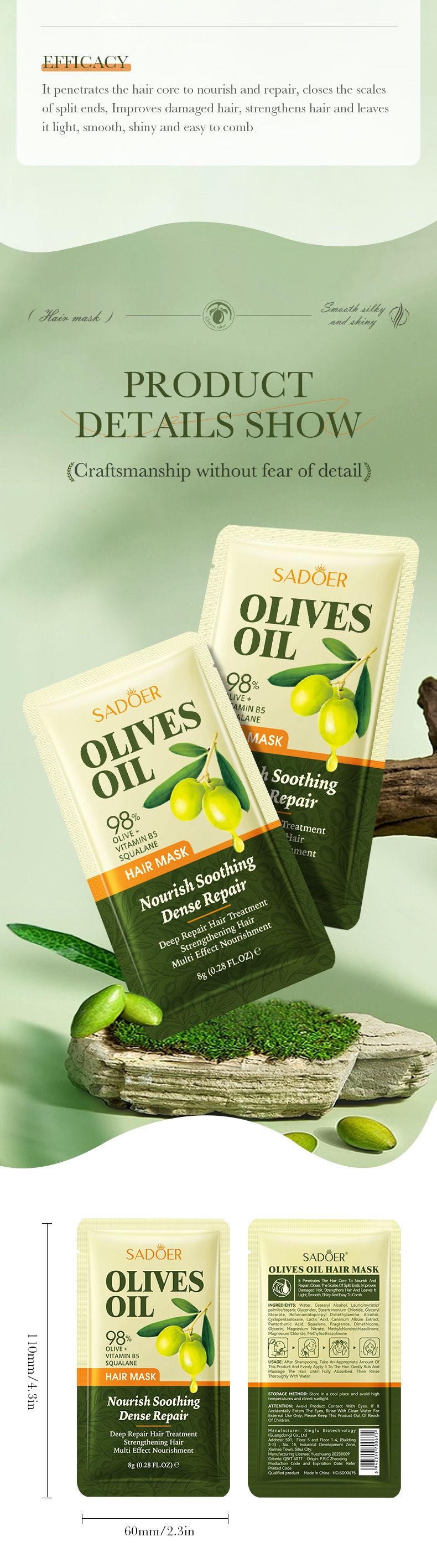 Maschera nutriente e lisciante per capelli con olio d'oliva SADOER Full English_voghion.com