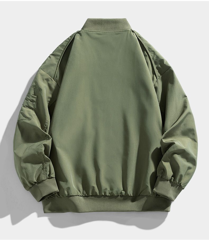 Men's Military Aviator Jacket – Slim-Fit Bomber Coat With Stand Collar (M-3XL, Black/Army Green) – Lightweight Windbreaker_voghion.com