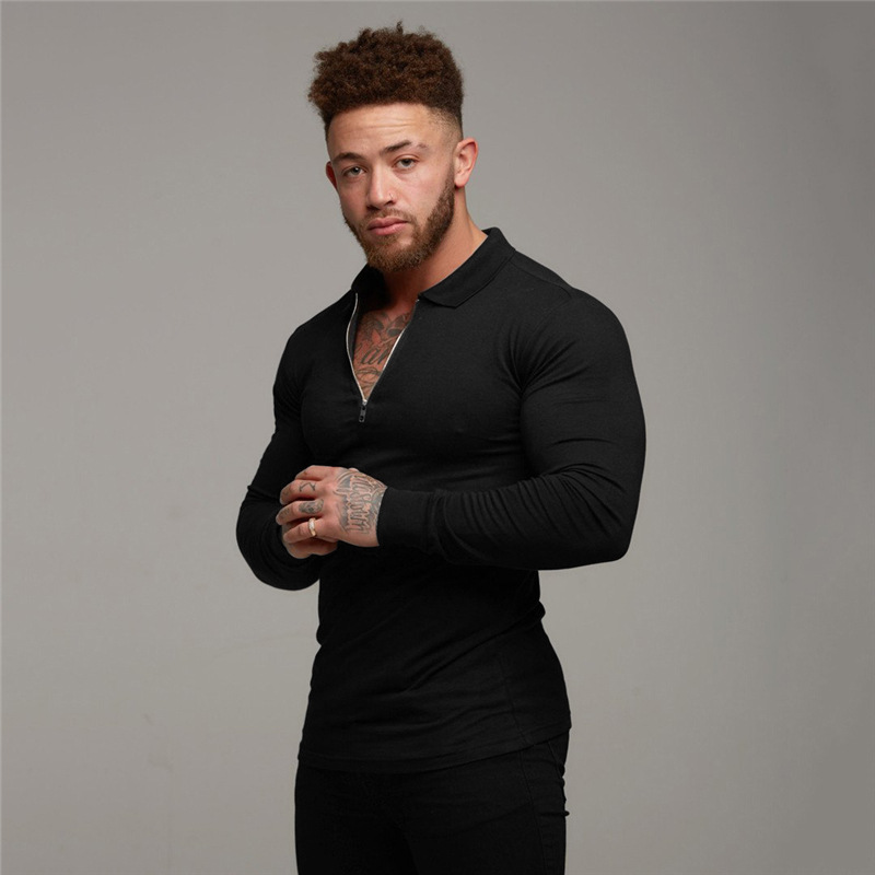 Muscle Herren Poloshirts Herren Langarm Revers Fitness PoloT-Shirts_voghion.com