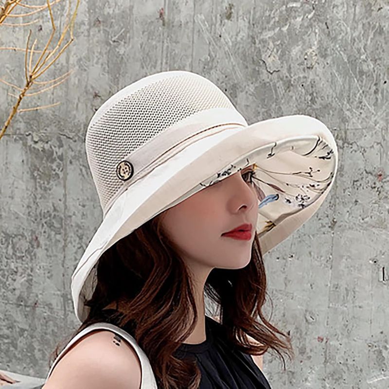 Chapeau de soleil d'été en maille pour femmes, protection UV, large bord, pliable, pour la plage_voghion.com