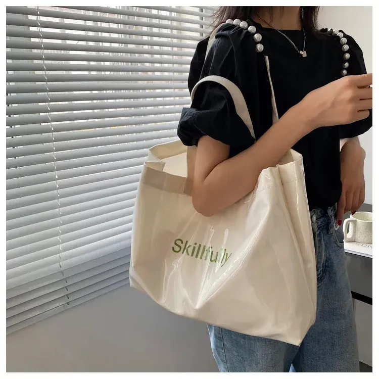 Borsa tote portatile in PVC trasparente semplice da ascella, in tela, monospalla, estiva, di grande capacità, da donna, 241214_voghion.com