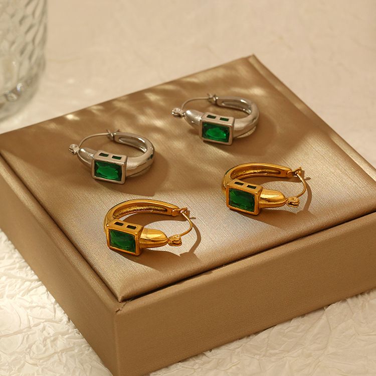 Unisex Schmuck Mode vergoldet Edelstahl glänzend quadratisch Kristall Zirkon U-förmige Ohrringe Schmuck exquisite geometrische ea_voghion.com