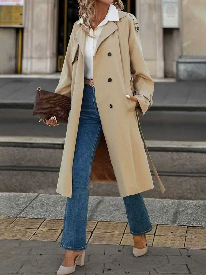 Trench lungo da donna con cintura - foderato in pile, doppiopetto, elegante e comodo per autunno inverno (XS-XXL)_voghion.com