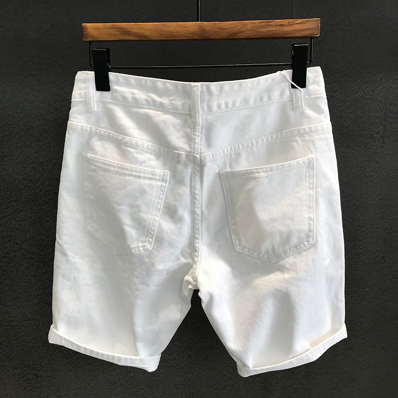 Männerkleeder Stroossemoud Wäiss gerappte Jeansshorts Männer Casual Summer_voghion.com