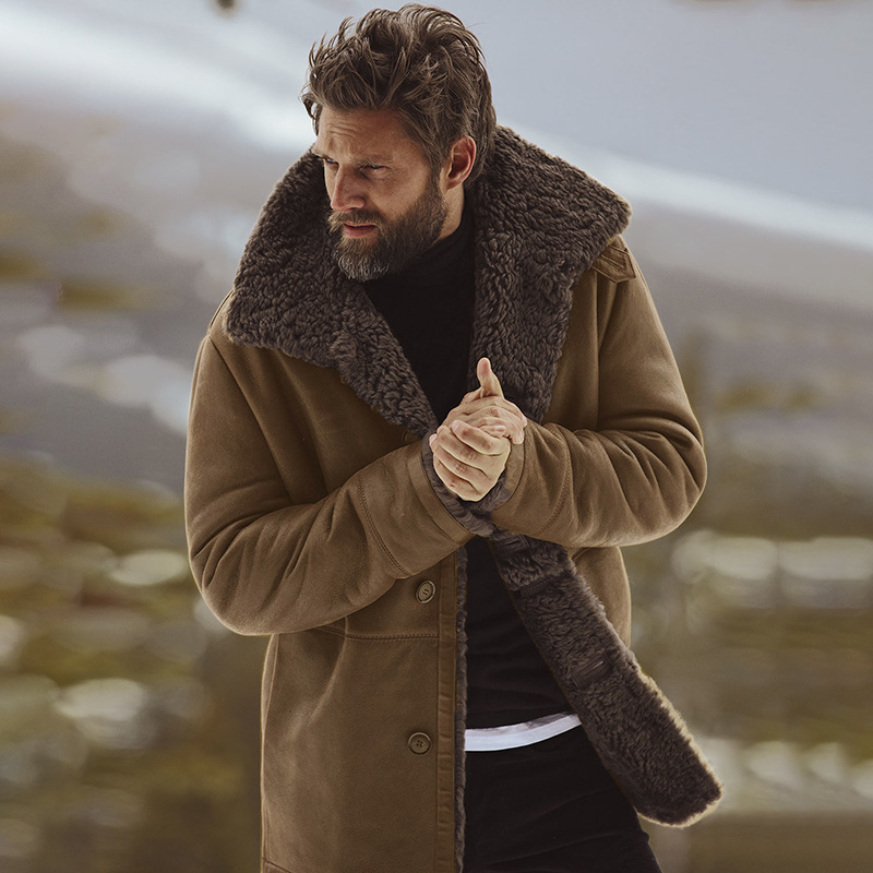 Giacca in pelliccia sintetica da uomo – Cappotto invernale foderato in pile con elegante collo alto (grigio, verde, marrone, nero)_voghion.com