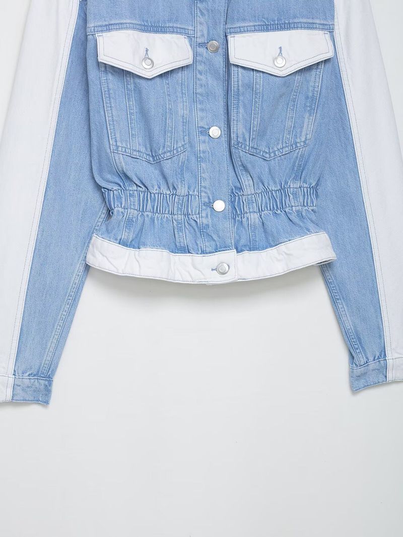 Vintage Patchwork Denim Jacket & Mid-Waist Straight Jeans Set – Retro Two-Piece Outfit_voghion.com