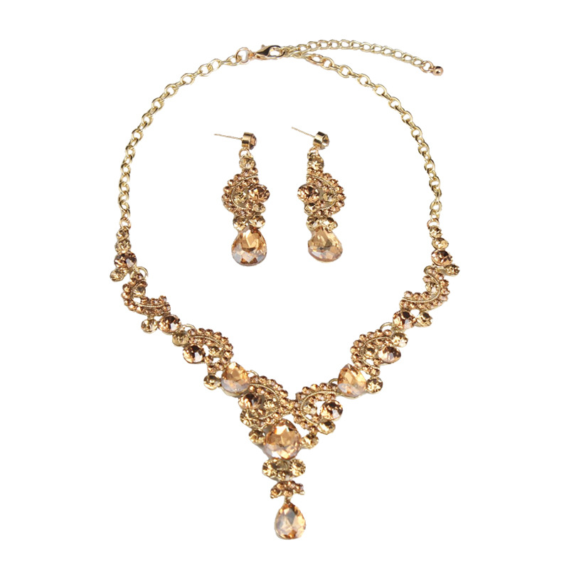 Europa e Stati Uniti set di orecchini di collana di pietre preziose semplici di cristallo di lusso leggero set di accessori femminili per abiti da sposa_voghion.com