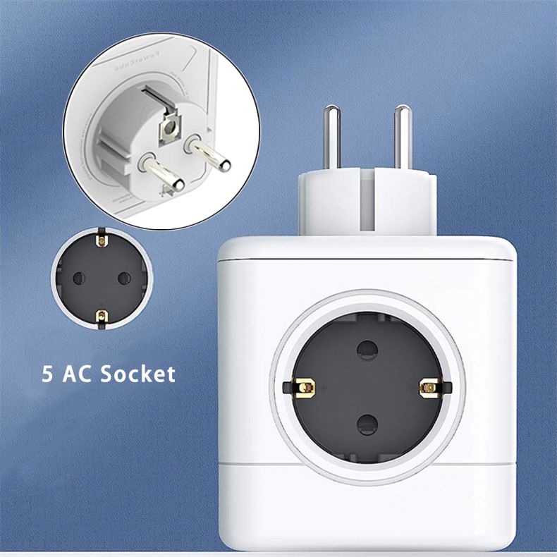 MASSFA Multi-EU-Steckdosenleiste Elektrischer Steckerwürfel Mehrfachsteckdose mit 5 AC-Steckdosen 3680W Adapter für Zuhause_voghion.com