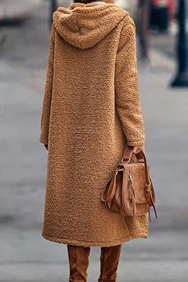 Abrigo informal a la moda para mujer, chaqueta larga con capucha de lana de felpa, abrigo térmico de piel sintética con hebilla y bolsillos_voghion.com