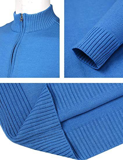 Męski luźny, dopasowany sweter typu pullover, długi rękaw, dzianinowy, zapinany na zamek błyskawiczny, kołnierzyk typu stójka, koszulka polo_voghion.com