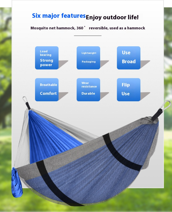 Hamac d'extérieur en toile de parachute avec moustiquaire, hamac d'extérieur en nylon filé 210 t avec moustiquaire_voghion.com