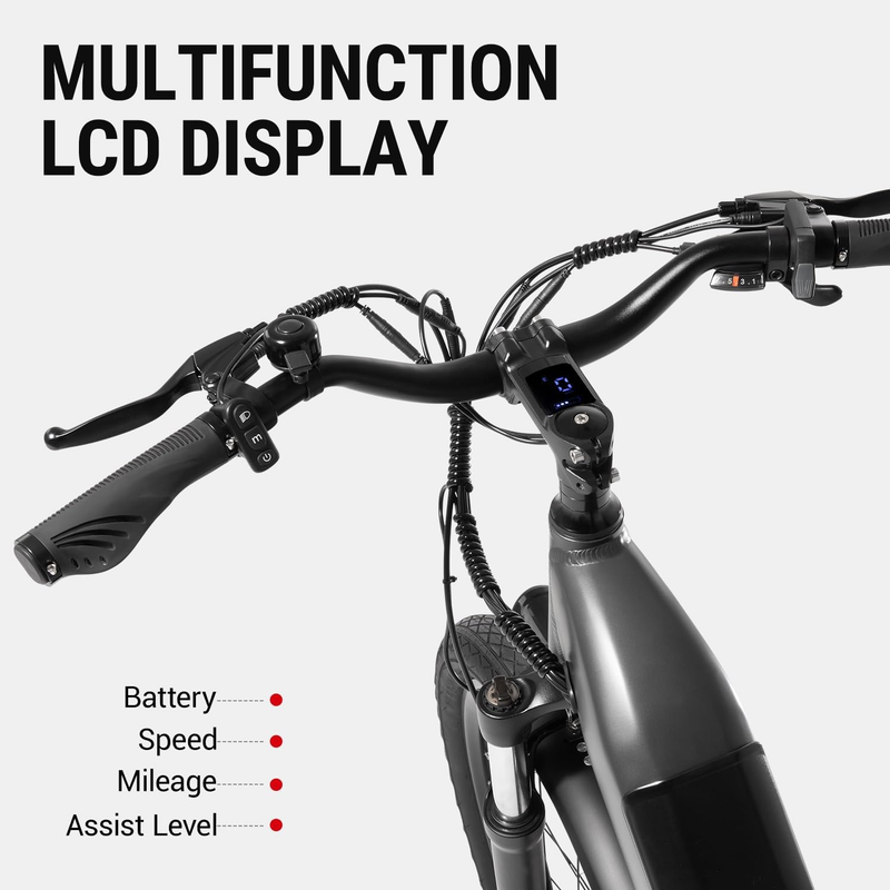 DYU C1 elcykel för vuxna, 26-tums stadspendlarebike i terräng med 350W motor, 36V 10Ah batteri_voghion.com
