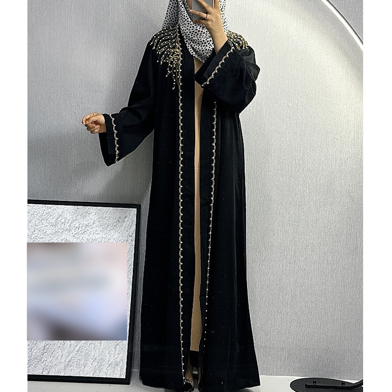 Stílusos és elegáns hímzett gyöngyös kardigán muszlim Abaya_voghion.com