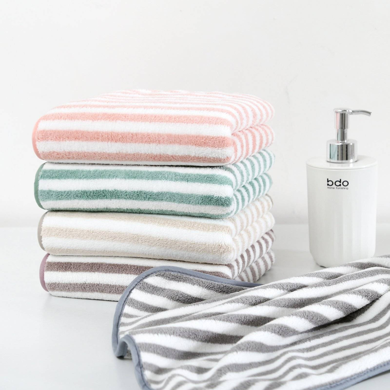 Micro Fiber Pinstripe Towel Thickened Absorbent Large Bath Towel Quick Drying Face Wash Towel Bath Towel Set_voghion.com