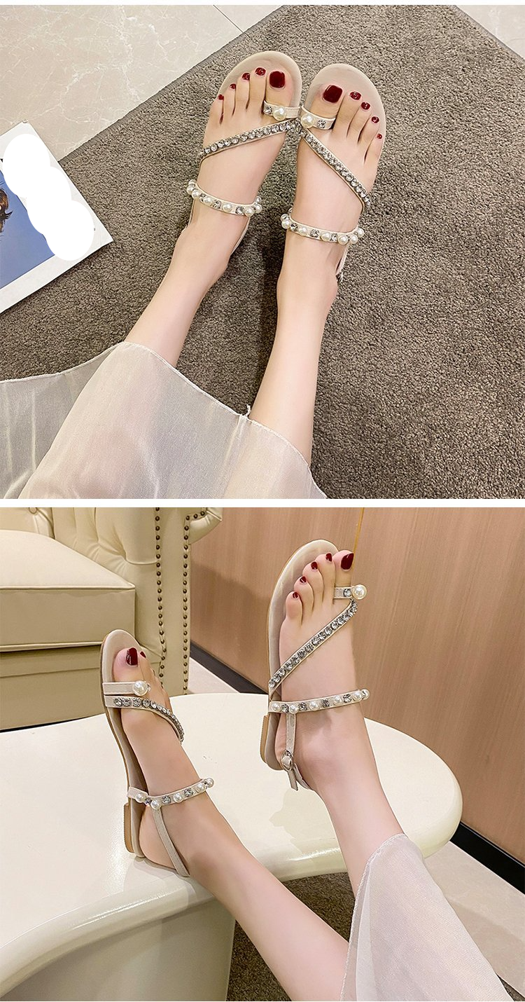 Flache Boho-Gladiator-Sandalen für Damen – Sommerschuhe mit Kristallverzierung, bequeme Riemchensandalen in Übergröße zum Tragen mit Kleidern_voghion.com