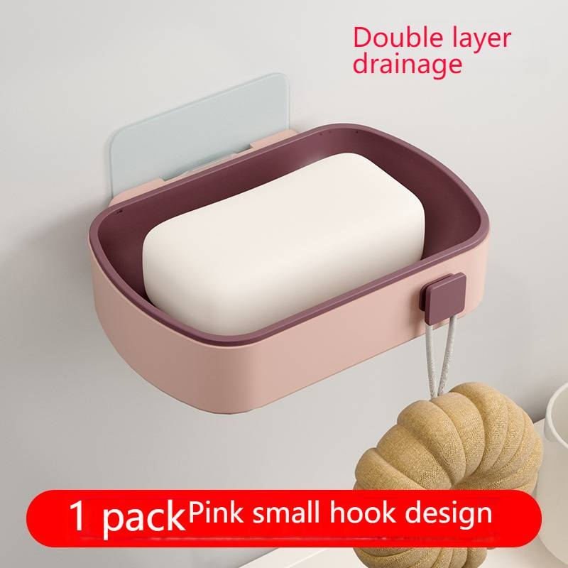 Portasapone da parete senza foratura, organizer per sapone da bagno con doppio scarico, mensola doccia creativa per casa, cucina e bagno._voghion.com