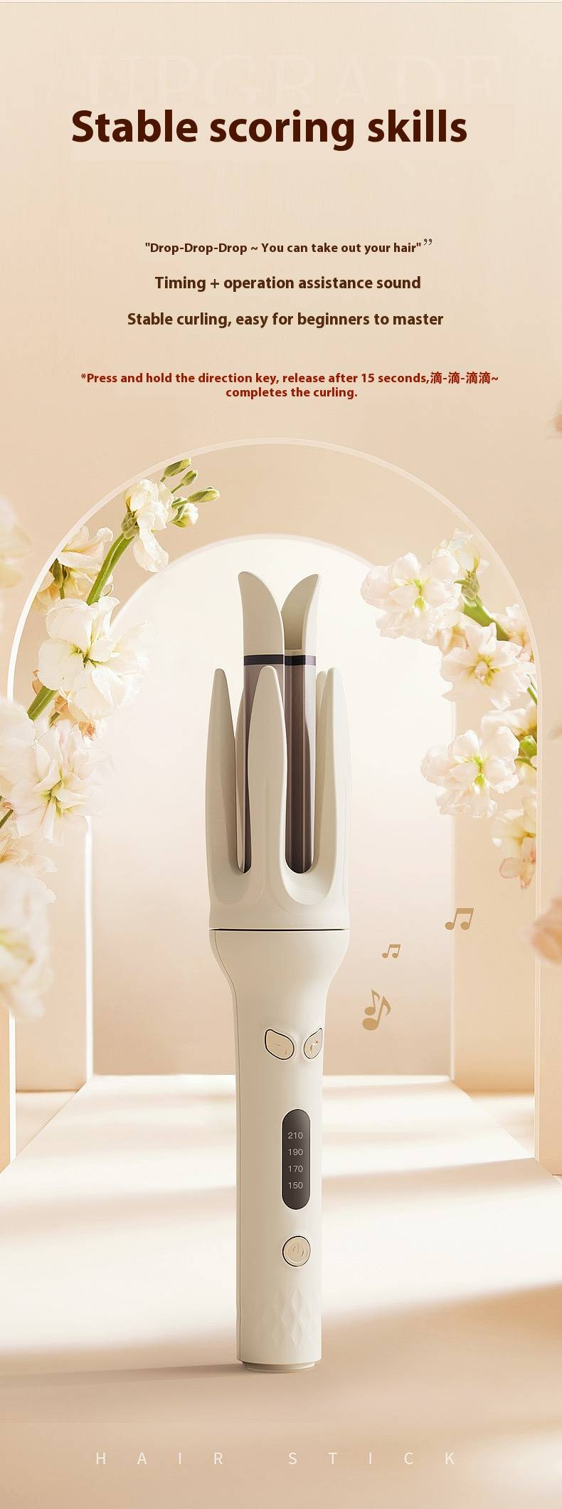 Ceramic Hair Curler With 15-Temp Settings & 25W Fast Heating - 28mm Curling Iron For Wet/Dry Hair_voghion.com