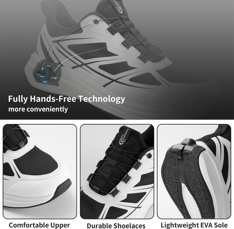 Uupalee Freihändige Schuhe für Herren, bequeme Slipper, Schwarz-Weiß-Schnürung für einfachen Komfort und stressfreies Gleiten, Einlegesohlen für Schuhe, Sneaker_voghion.com