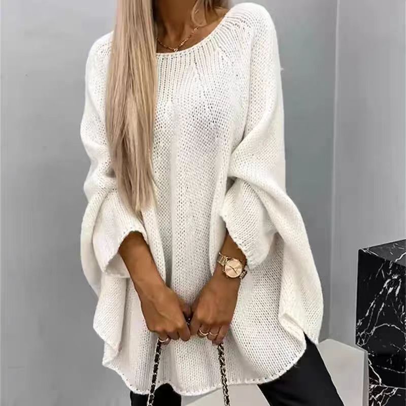 Women's Fashionable Knitted Cape Sweater – Stylish Poncho With Batwing Sleeves, Oversized & Cozy For Fall & Winter_voghion.com