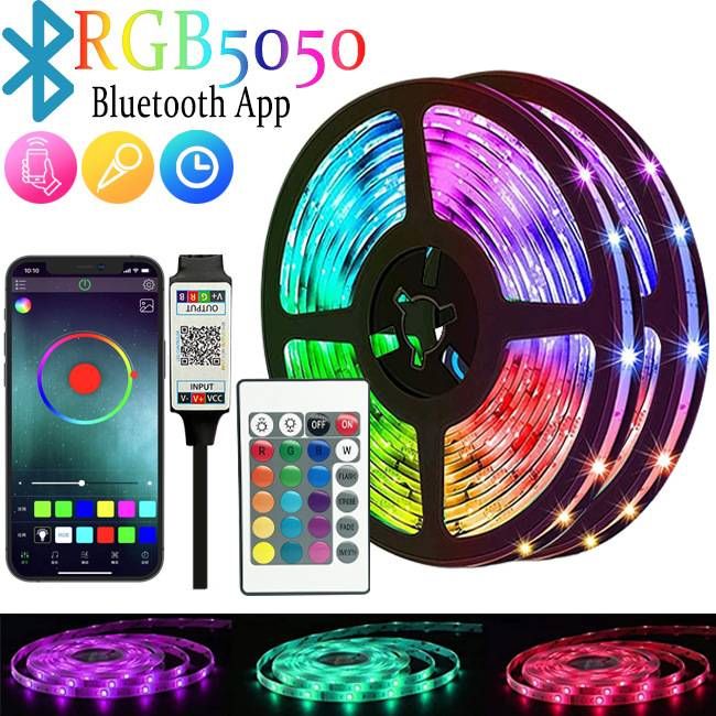 5V USB Bluetooth RGB LED Strip Lights – 5050 & 2835 Dual-Chip TV Backlight, Waterproof & Music Sync (Remote Controlled, 5M Length)_voghion.com