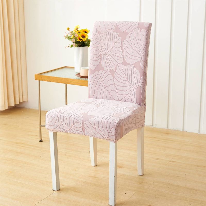 Luxury Leaf-Print Elastic Chair Covers – Thickened Polyester, Full Coverage & Stylish Design (Pink, Burgundy, Beige & More)_voghion.com
