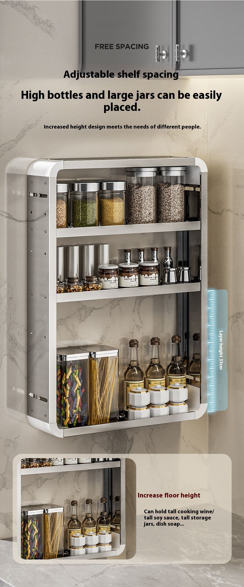 Modular Wall-Mounted Kitchen Organizer – Adjustable Stainless Steel Spice Rack With Utensil Holder & Condiment Boxes (Space-Saving, 4 Sizes)_voghion.com