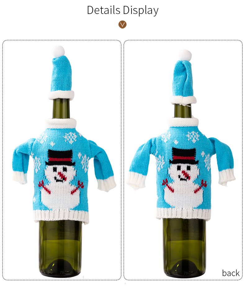 Gestrickter Weihnachtsflaschenüberzug mit Schneemann-Motiv, gemütliche Weihnachtsdekoration, ideal als Geschenk für Weinliebhaber_voghion.com