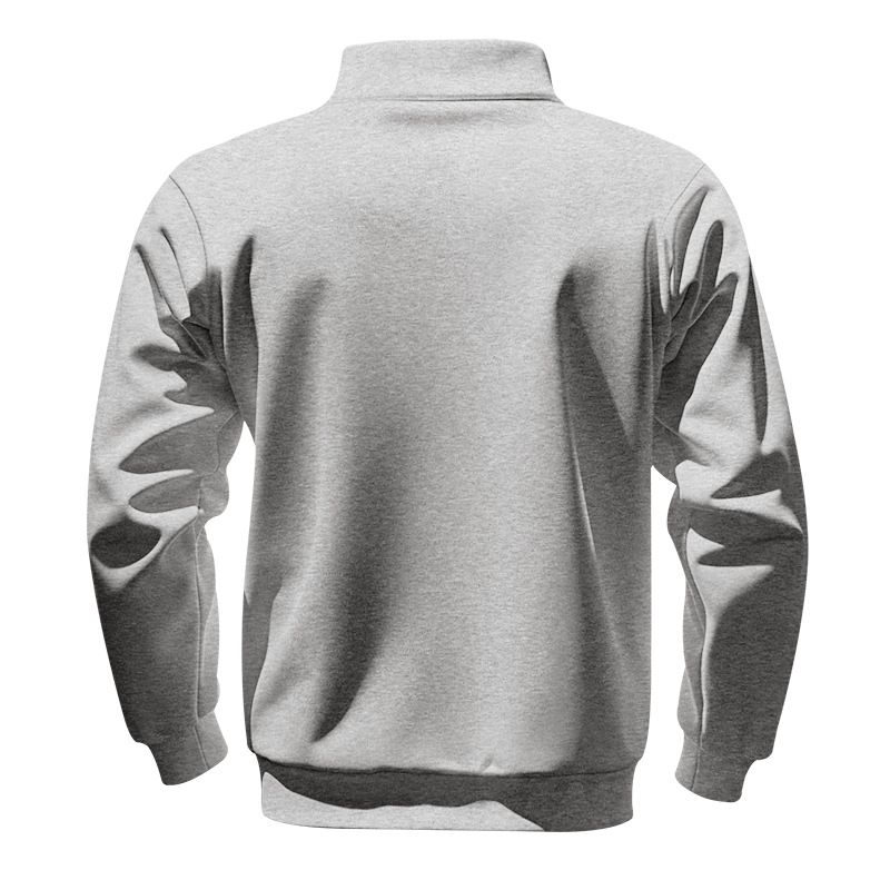 Large Size Spring And Autumn Fleece Half Zip Loose Stand Collar Pullover Solid Color Casual Sweatshirt For Men_voghion.com