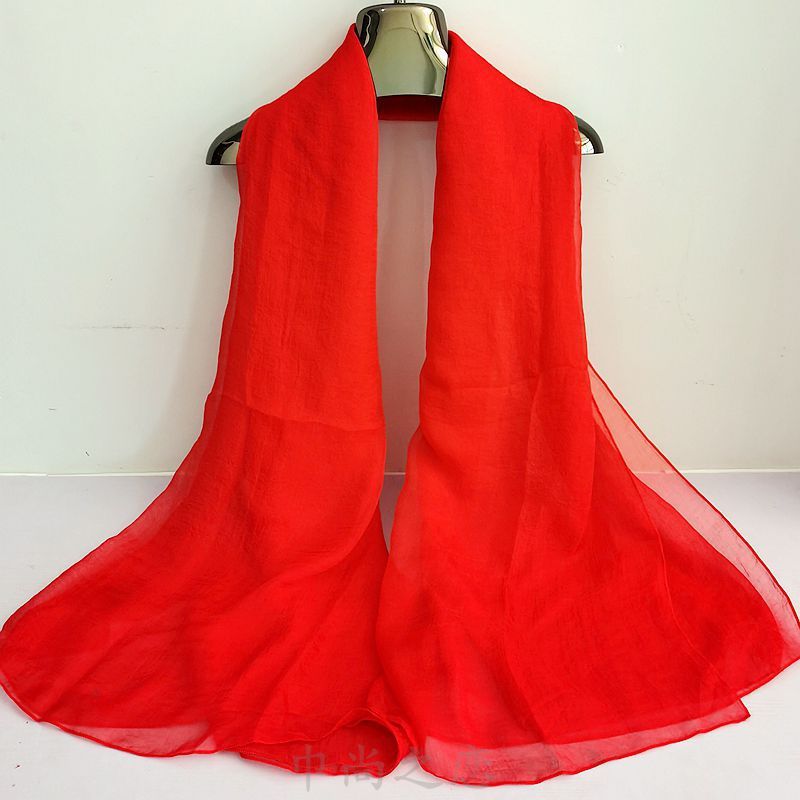 Leuchtend roter Seidenschal für Damen, modischer Chiffonschal für Frühling und Herbst, einfarbiger Tanzschal für den Winter, lange Ausführung_voghion.com