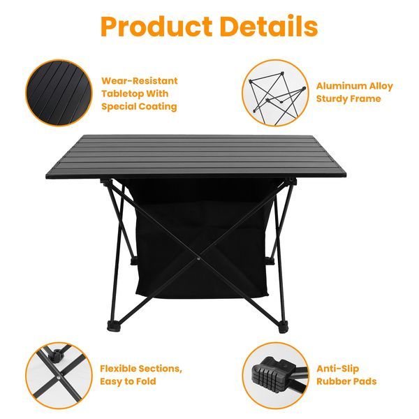 Foldable Camping Table With Storage Basket Rustproof Portable Aluminum Alloy Roll-Up Camping Table_voghion.com