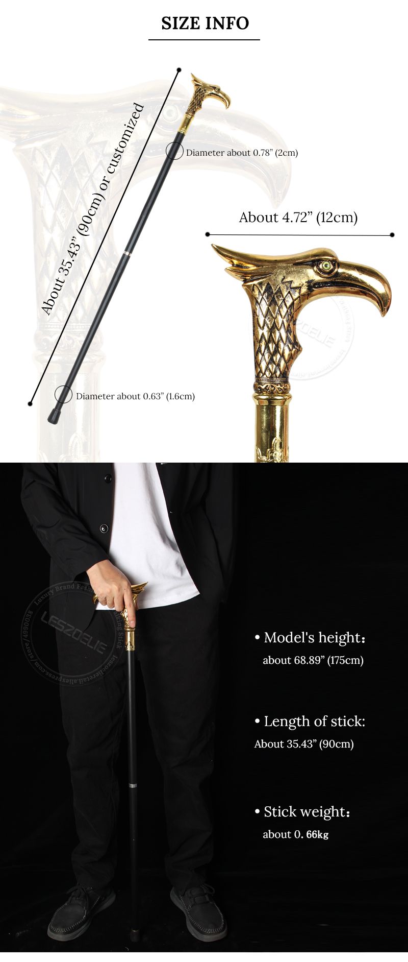 Bastone da passeggio decorativo di lusso con testa d'aquila per uomo, elegante, alla moda, per feste, vintage, a mano_voghion.com