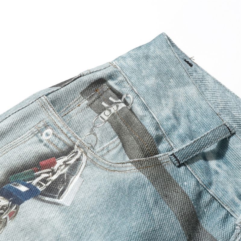 Herenkleding 3D Digitaal Bedrukte Denim Broek Heren Hip Hop Street Trend Gewassen Oude Inkt Spatten Losse Wijde Pijpen Rechte Broek_voghion.com