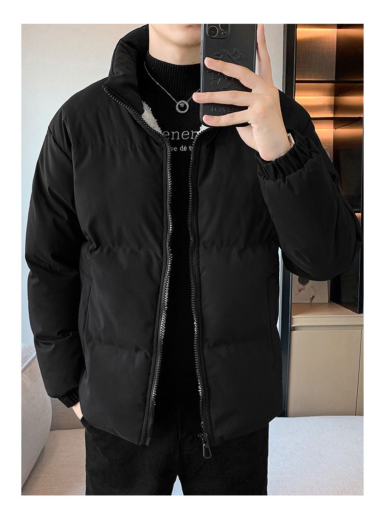 Giacca invernale da uomo con collo alto – Piumino in velluto di ispirazione coreana (nero/grigio/kaki) | Cappotto corto elegante e caldo_voghion.com