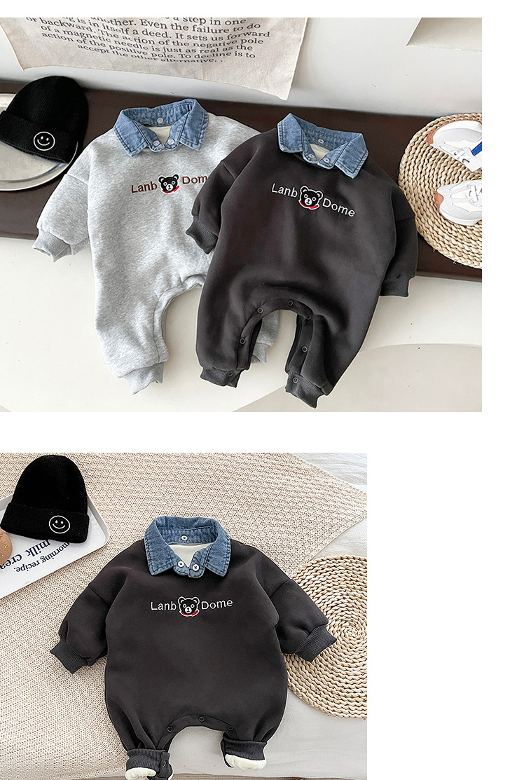 Babytøj Babytøj Vinter drenge og piger baby tegneserie cowboy krave tyk kravledragt nyfødt onesie efterår og vinter tøj_voghion.com