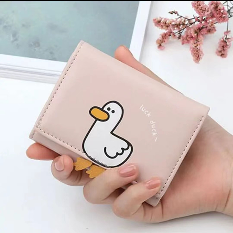 Kawaii Cartoon Duck Pattern Kort plånbok, Trifold myntväska, Casual Kreditkort Cas_voghion.com