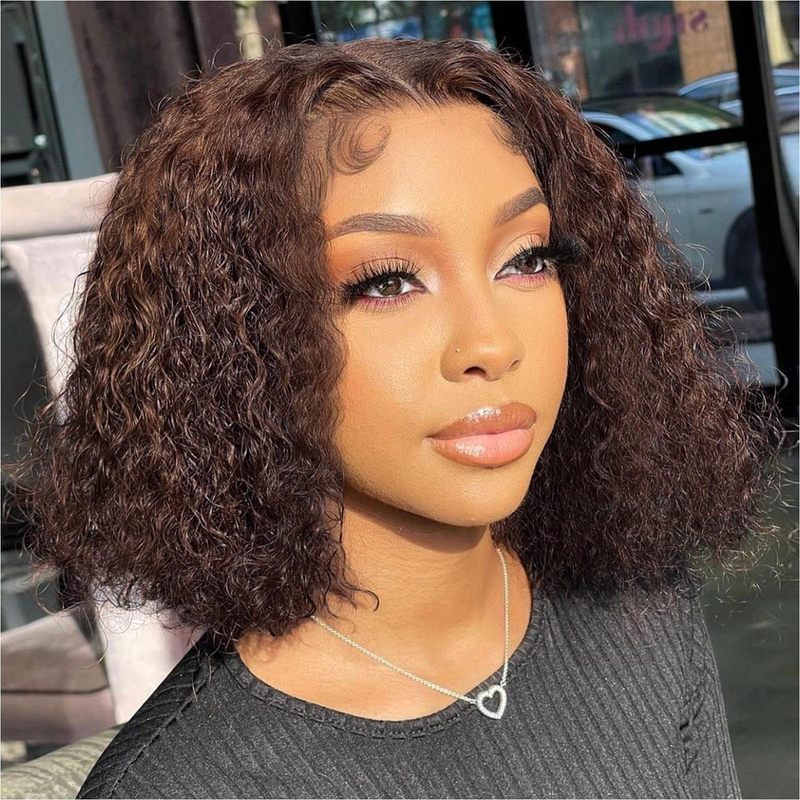 MALALIKA Hallowmas Brun krøllet Bob paryk Menneskehår Brun Deep Wave 13x4 blonder frontparyk Menneskehår forplukket med babyhår Brun paryk til kvinder_voghion.com