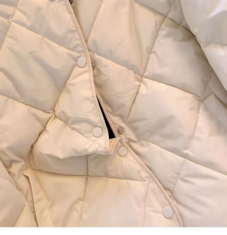 Winter Daunenmantel mit Baumwollpolsterung für Damen, Rautengitter-Knopf, Puffer, warme koreanische Jacken, kurze, leichte, warme Pendlerjacken_voghion.com