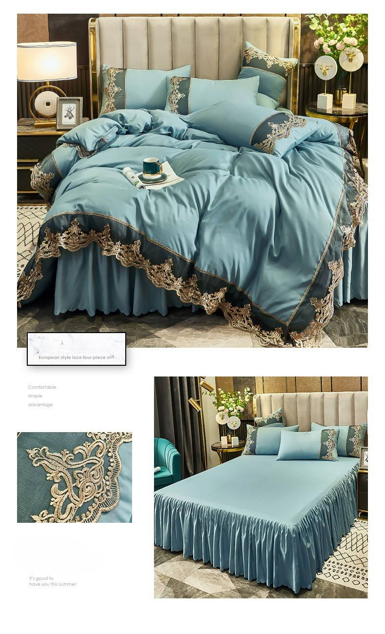 Set di quattro pezzi con gonna da letto in pizzo spazzolato Mona Light Luxury Collection Art Skin Friendly_voghion.com